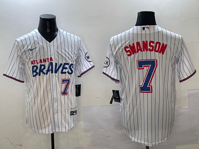 Men Atlanta Braves #7 Swanson White Stripe Fashion Game 2025 Nike MLB Jersey style 3->miami marlins->MLB Jersey